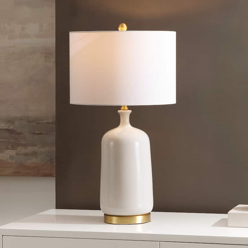 SAFAVIEH Stevie 28-inch Ceramic Table Lamp (LED Bulb Included) - 15"W x 15"D x 28"H - Cream/Brass
