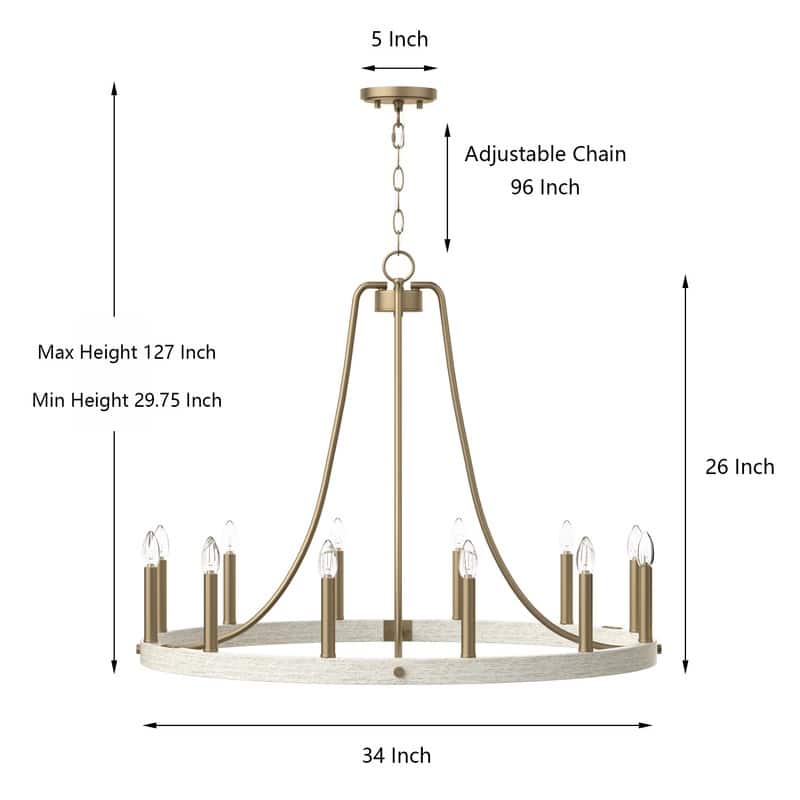 Acroma 12-light Farmhouse Modern Wagon Wheel Chandelier Candle Dining Room Lighting - 34''