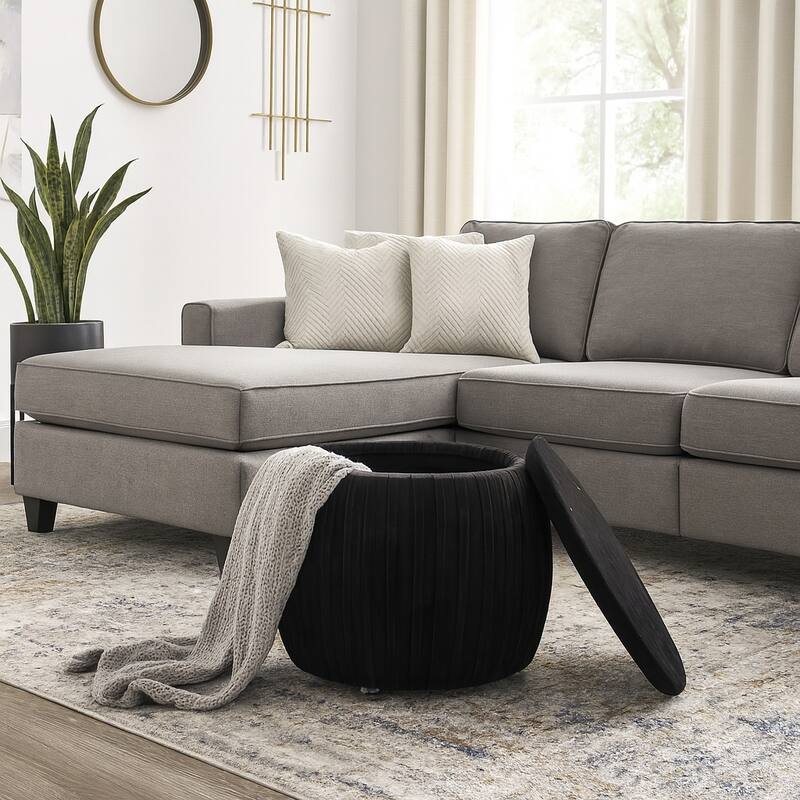 Backless Storage Stool with Velvet Upholstery - Accent for Living Room Home Decor