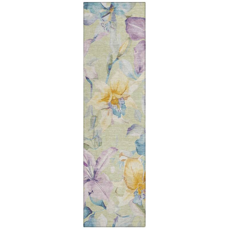 Machine Washable Indoor/ Outdoor Modern Floral Chantille Rug