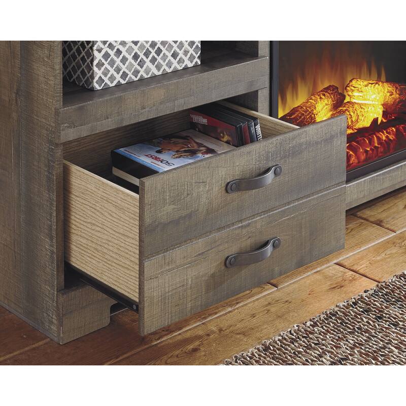 Signature Design by Ashley Trinell Brown 4-Piece Entertainment Center with Electric Fireplace - 104.5"W x 20.75"D x 73.25"H