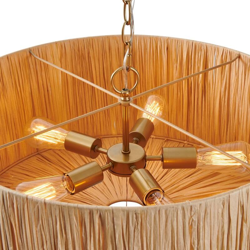 KAWOTI 5-Light Paper Woven Drum-Shape Chandelier - W24.25" x H16.25"(MaxH81.5")