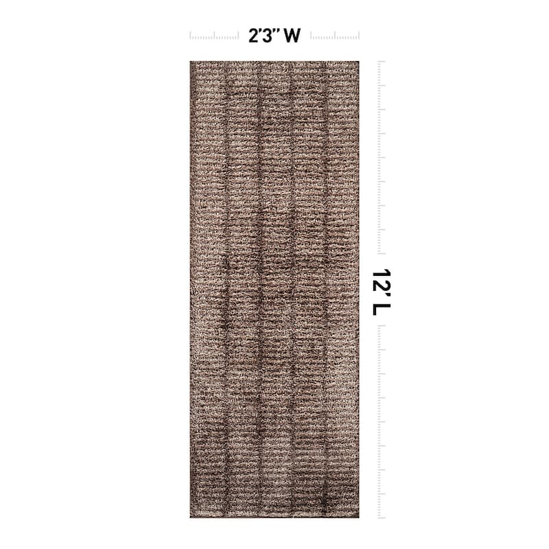 Bohemian Stripe Lines Shag Rug - Textured Surface - Anthracite Dark Gray - Easy to Clean