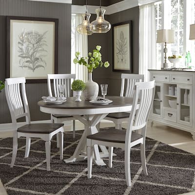 Allyson Park Wirebrushed White 5 Piece Pedestal Table Set