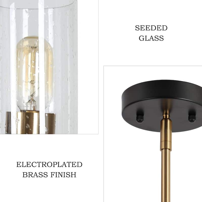 Modern 5-Light Black Gold Wheel Chandelier Cylindrical Seeded Glass Pendant Lights for Dining Room