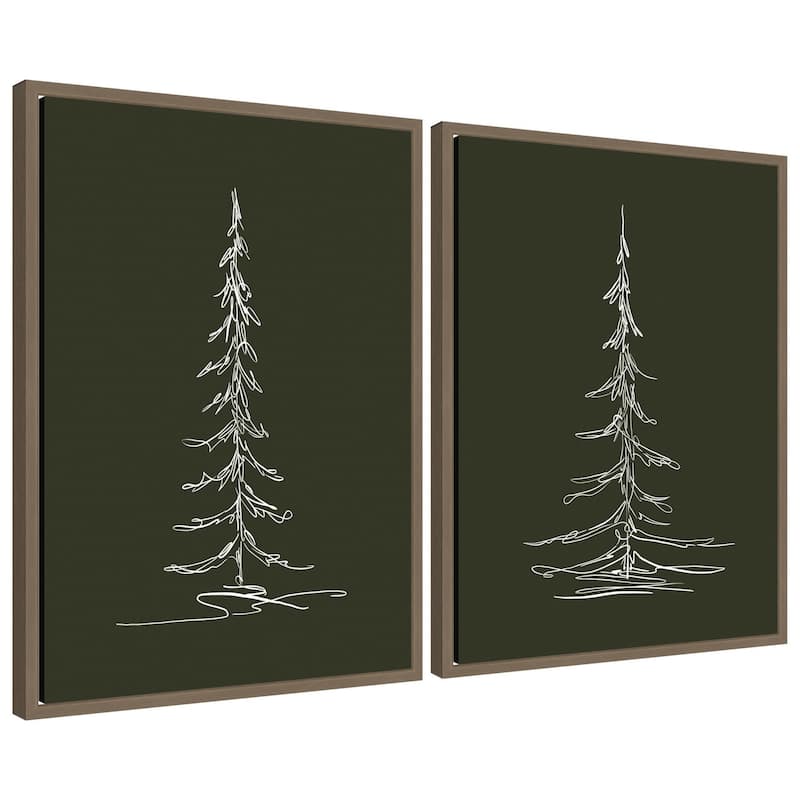 Kate and Laurel Sylvie Minimalist Evergreen Trees Sketch - 2 Piece Framed Canvas Art Set by The Creative Bunch Studio - Gold