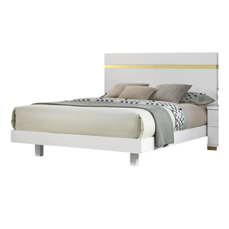 2/3/4-Pc Bedroom Sets Twin/Queen White Platform Bed w/LED/Nightstands/Ottoman/Headboard - Sherpa/High Gloss/Retro/Wood/Acrylic