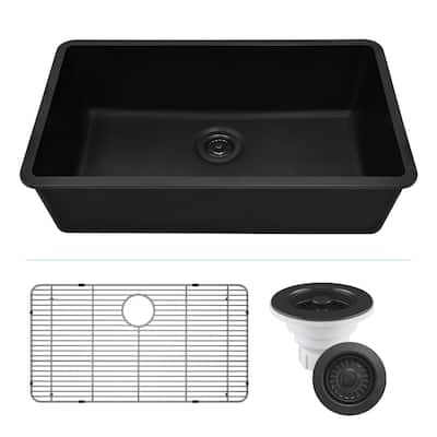Lexicon Drop-In Quartz 32 Inch Single Bowl Kitchen Sink Kit - 32"x19"