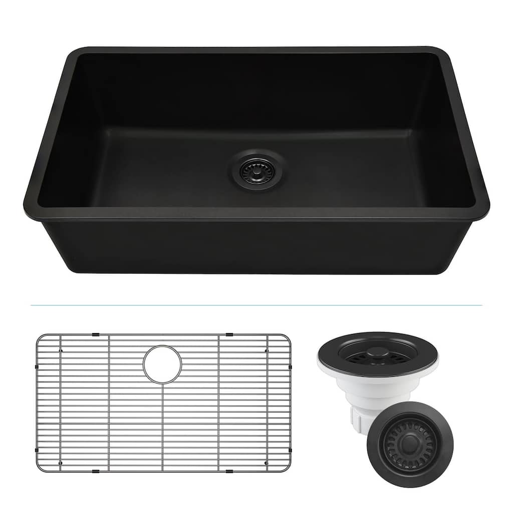Lexicon Drop-In Quartz 32 Inch Single Bowl Kitchen Sink Kit - 32"x19"
