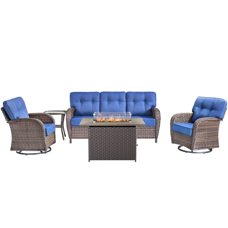 5 Pieces Outdoor Sofa Chair with 41" Fire Table