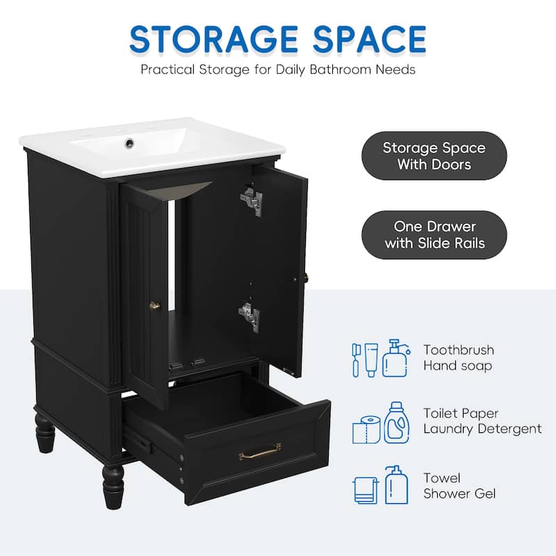 Sleek 20" Bathroom Vanity Set with Sink‌ – Features Dual-Door Cabinet, Magnetic Door Catcher & Adjustable Leveling Feet