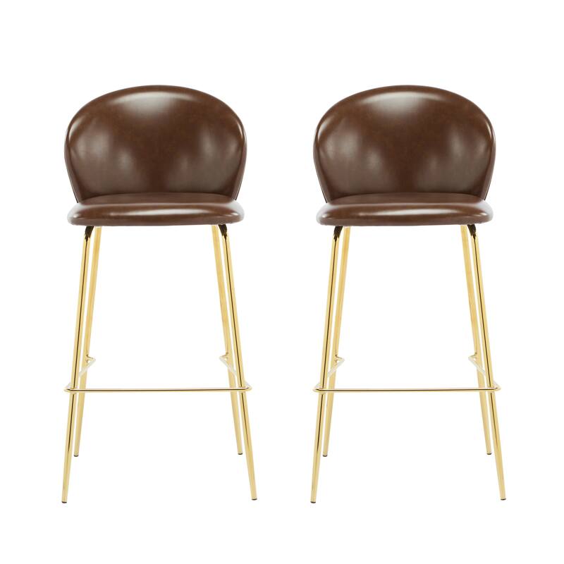 Roomfitters Kira Indoor Upholstered Bar Stools with Gold Plated Metal Legs, Fabric Set of 2 - Set of 2