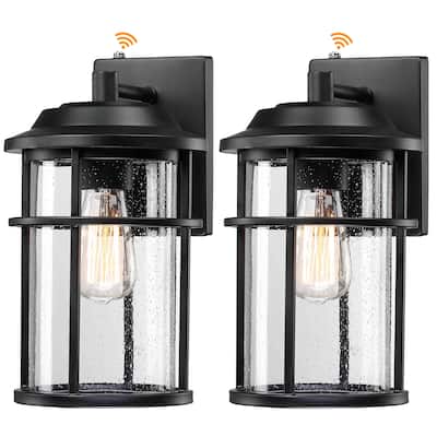 2 Pack 1-Light Seeded Glass Outdoor Wall Lantern With Dusk To Dawn - Matte Black