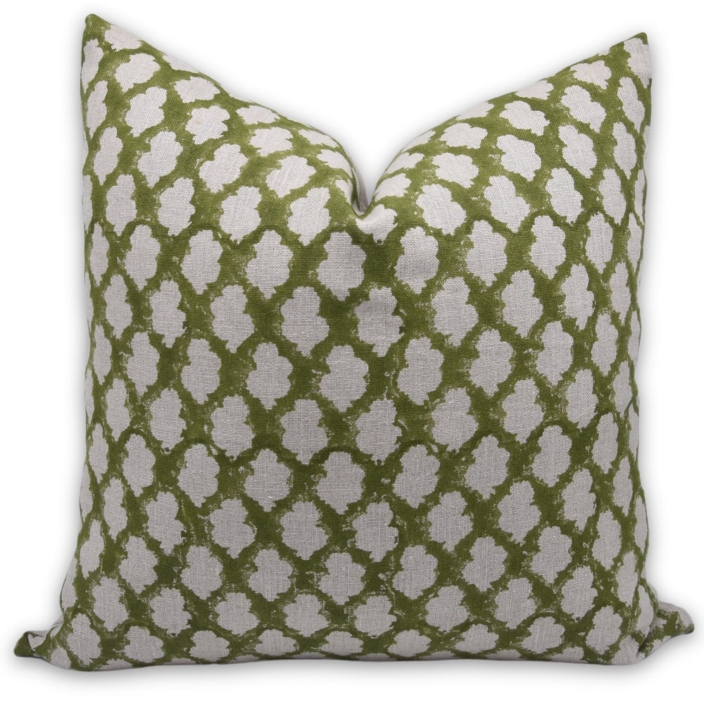 Fabdivine Linen Green Farmhouse Decorative Block Printed Cushion Case Home Accent