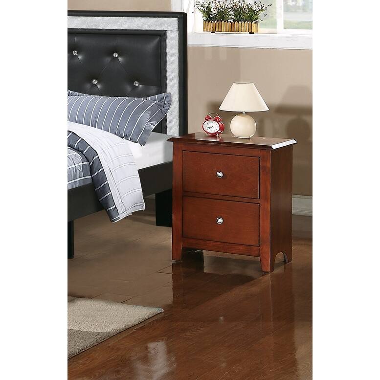 Cherry Color 2-Drawer Nightstand, Modern Style Bedside Table