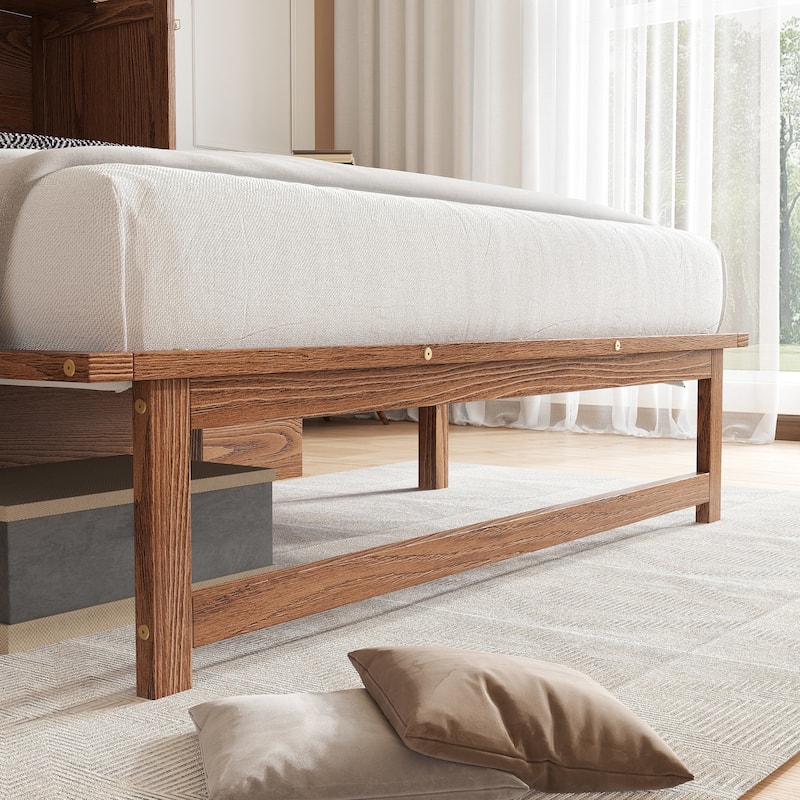 Full Size Murphy Bed with USB Port and Removable Shelves on Each Side, Solid Pine Murphy Cabinet Bed for Home Office