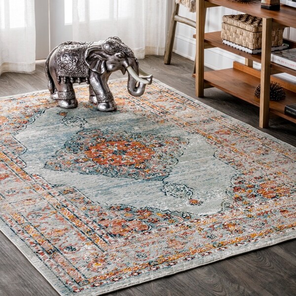 JONATHAN Y Cadiz Vintage Medallion Coral/Turquoise Area Rug. Opens flyout.