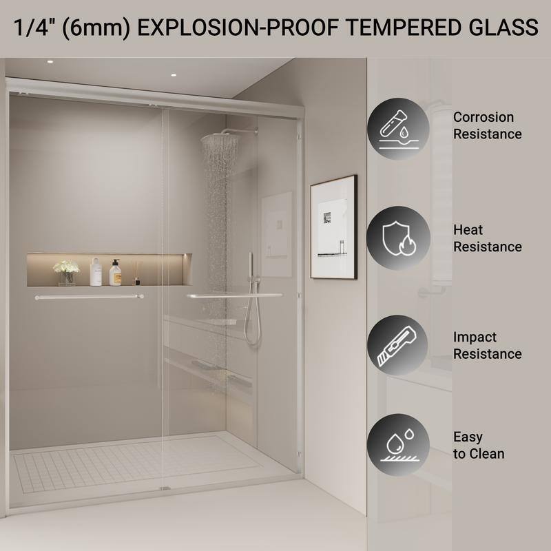 ABRUZZO 44-48" W x 72" H Semi-Frameless Double Sliding Tempered Glass Shower Door with Dual Towel Bars