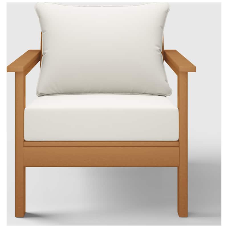 Birchwood All Weather HDPE Outdoor Patio Deep Seating Teak Club Chair With Cushions (1-Piece)
