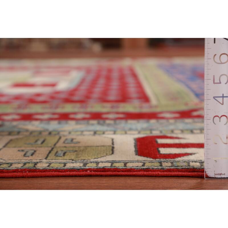 Hand Knotted Oriental 100% Wool Carpet Traditional Geometric Multi-Colored Kazak Area Rug - 11' 4'' X 8' 5''