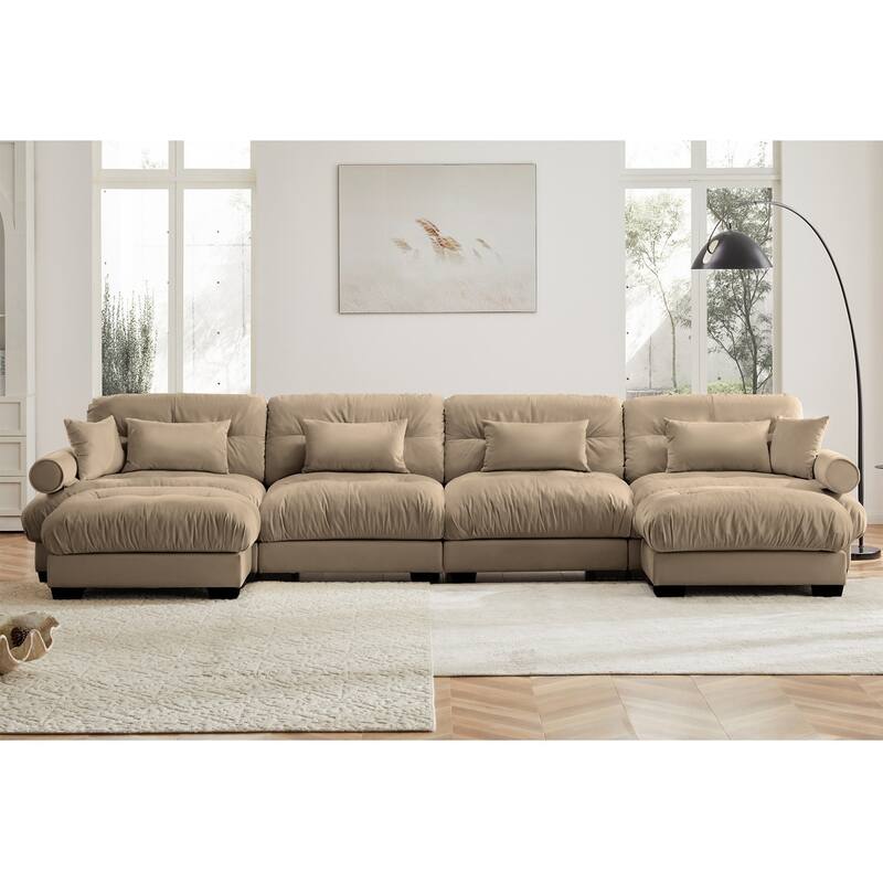 166" Modular U-shaped Sectional Sofa Cloud Couch with Movable Ottomans - Camel