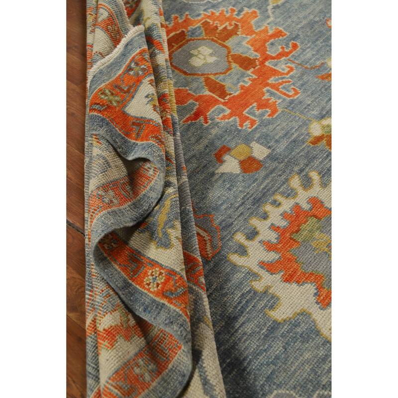 Hand Knotted Oriental 100% Wool Carpet Transitional All-Over Navy Blue & Blues Oushak Area Rug - 10' 6'' X 7' 11''