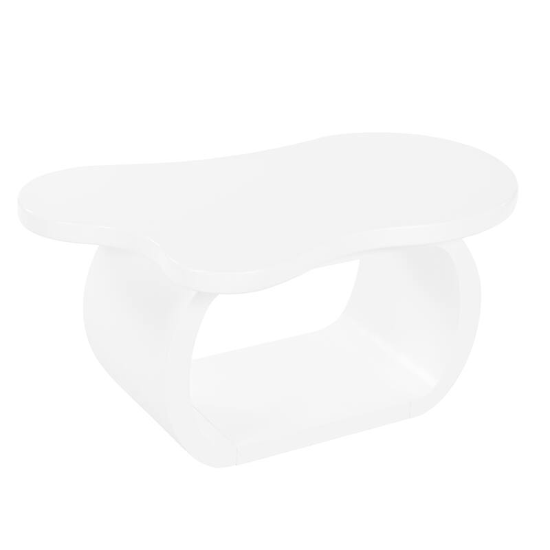 Modern Cloud Coffee Table with Thick Tabletop and Curved Legs, Cream Style Accent Table - 39.3" W × 23.6" D × 17.7" H - White