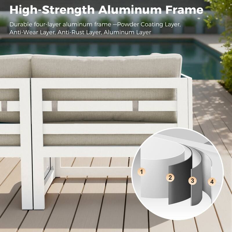 11-Piece Luxury Aluminum Outdoor Furniture Set with Chaise Lounge & Fire Pit Table, 29" Deep Seating Aluminum Patio Sectional