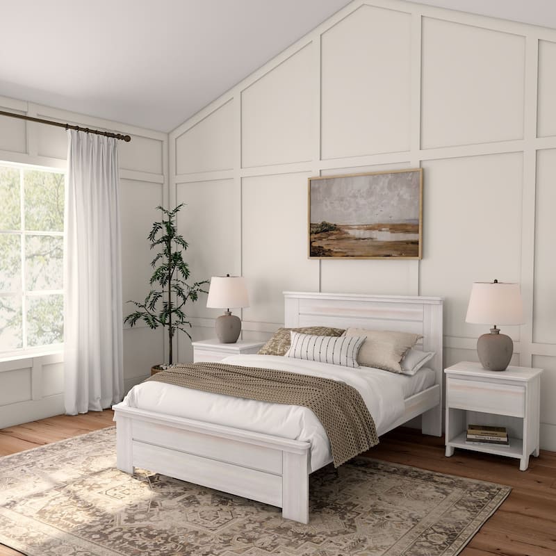 Plank and Beam Farmhouse Full Bed with Panel Headboard - White Wash