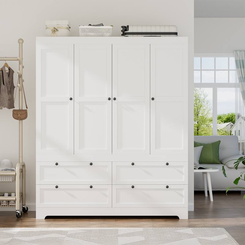 Meyreso White Modular Wardrobe Closet with Drawers, Convertible Stacking Armoire - N/A