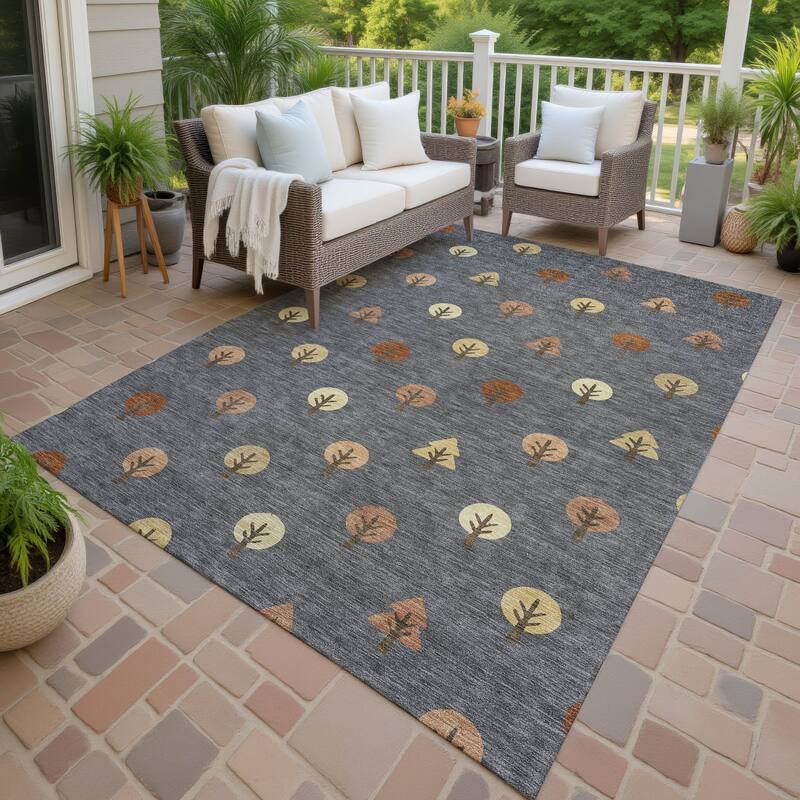 Machine Washable Indoor/ Outdoor Modern Mulvane Chantille Rug - Charcoal - 3' x 5'