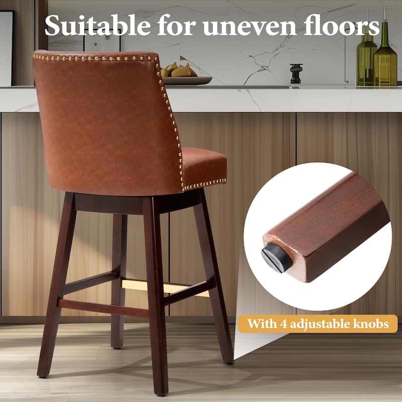 30.6'' H Indoor Solid Wood Swivel Bar Stool with Back Set of 2 or 4