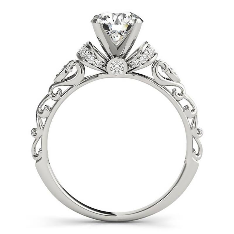 Auriya 14k Gold Vintage 1ct. Moissanite and Diamond Engagement Ring 1/8ctw