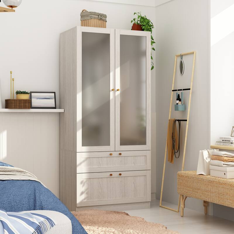 Modular Modern Glass Door Wardrobe:Storage Closet Solution Armoire - 31.5x70.9Inch