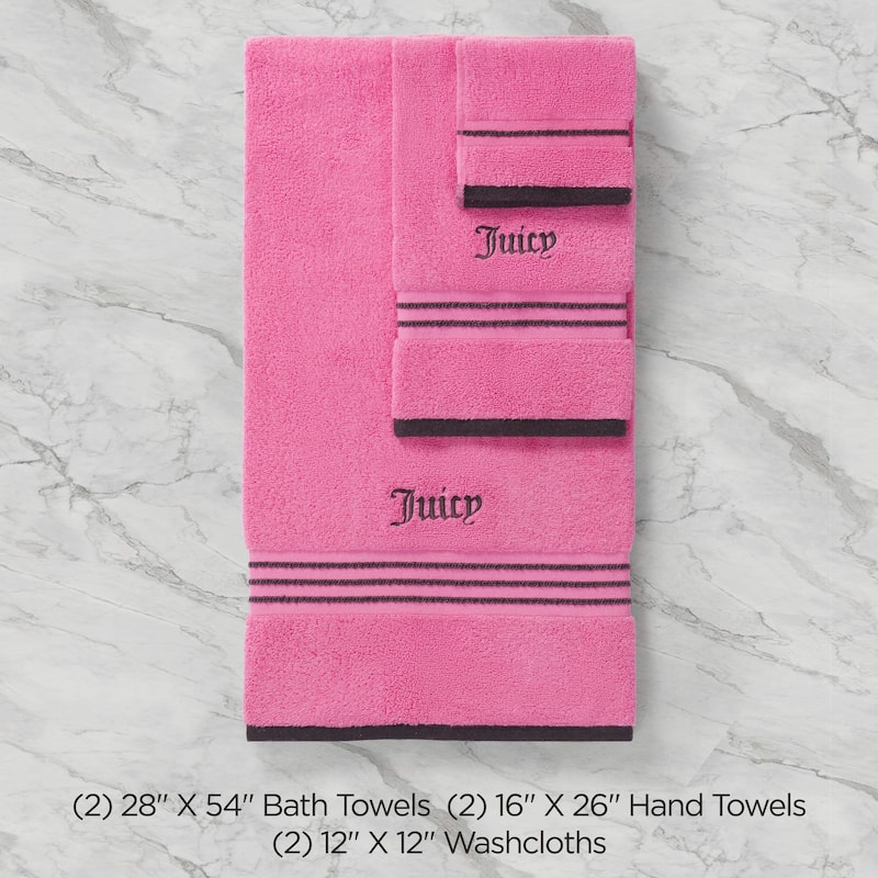 Juicy Couture Neon Border Bath Towels 6-Piece 2 Bath towels 2 Hand towels 2 Washcloths - 28"x54"/16"x26"/12"x12"