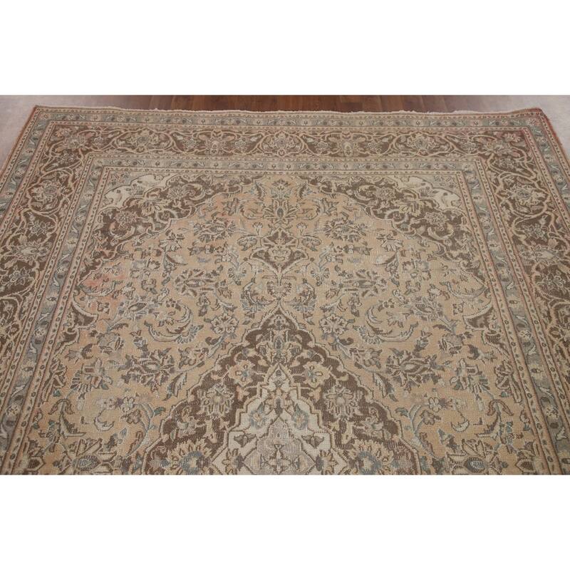Distressed Mashad Persian Antique Area Rug Hand-knotted Wool Carpet - 6'3" x 9'0"