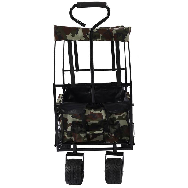 Outdoor Camping Kids Foldable Wagon,Portable Beach Trolley Cart with Removable Canopy