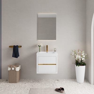 Abruzzo 24" Wall-Mount Bathroom Vanity with Stone Resin Top and Dual Soft-Close Drawers