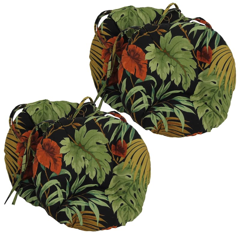 16-inch Round Tufted Indoor/Outdoor Chair Cushions (Set of 4) - 16" - Tropique Raven