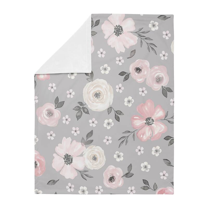 Grey Watercolor Floral Girl Baby Receiving Security Swaddle Blanket - Blush Pink Gray White Shabby Chic Rose Flower Farmhouse