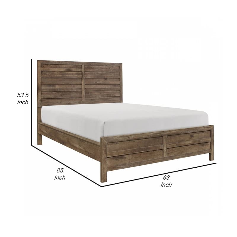 Zane Transitional Queen Bed, Wood Plank Design, Weathered Pine Veneer