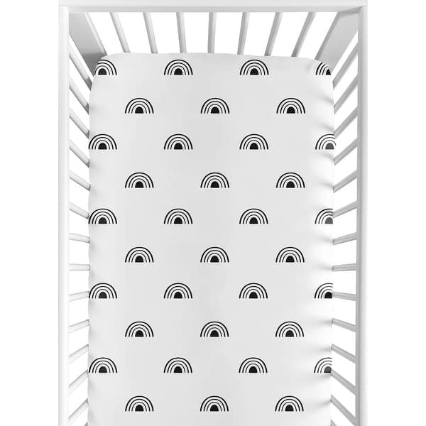 slide 2 of 6, White and Black Boho Rainbow Boy Girl Fitted Crib Sheet - Black and White Bohemian Celestial Sky Gender Neutral Outdoors Nature