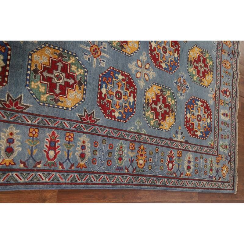Hand Knotted Oriental 100% Wool Carpet Traditional All-Over Navy Blue & Blues Kazak Area Rug - 9' 8'' X 6' 9''