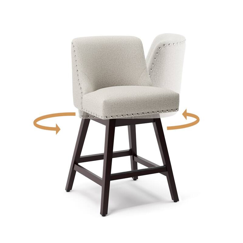 Modern 26 in. H Counter Height Bar Stools Upholstered 360 Free Swivel Counter Stools with Nailhead Trim