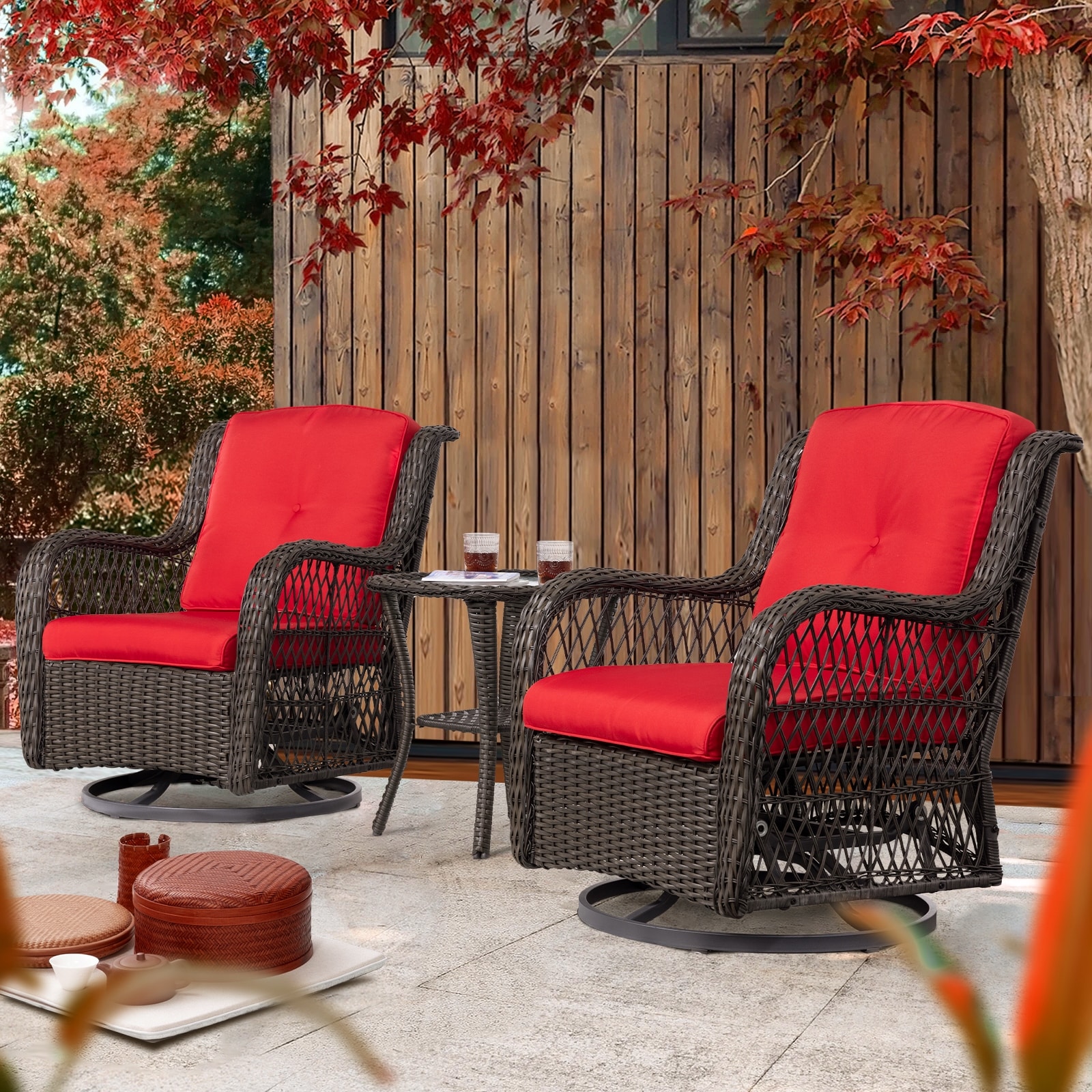Brown wicker swivel rocker discount