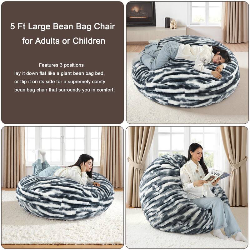 5-foot Round Plush Corduroy Convertible Bean Bag Chair Lounge