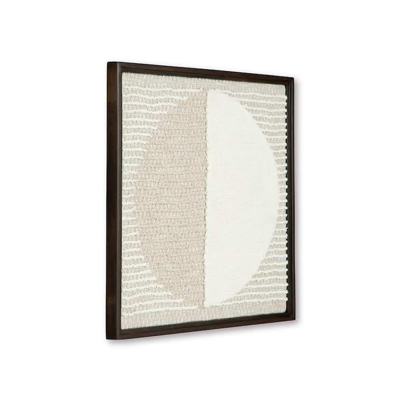 Miji Wall Art Decor, Half Moon Circle Beige White Woven Detail 30 x 30