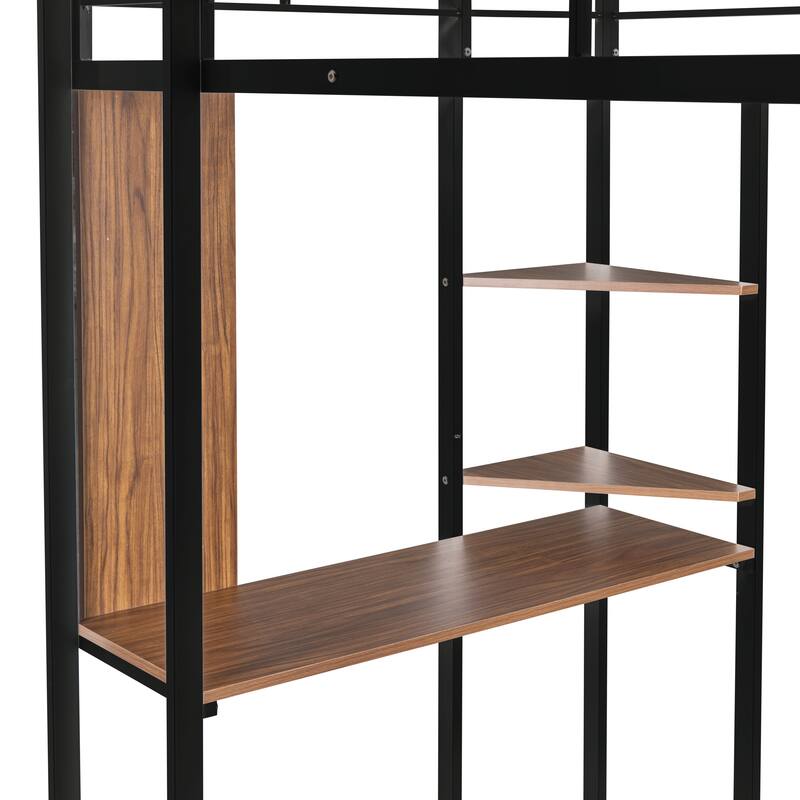 Twin Metal Loft Bed with 2 Shelves & Desk - Space-Saving Design for Bedroom/Dorm, Functional Furniture