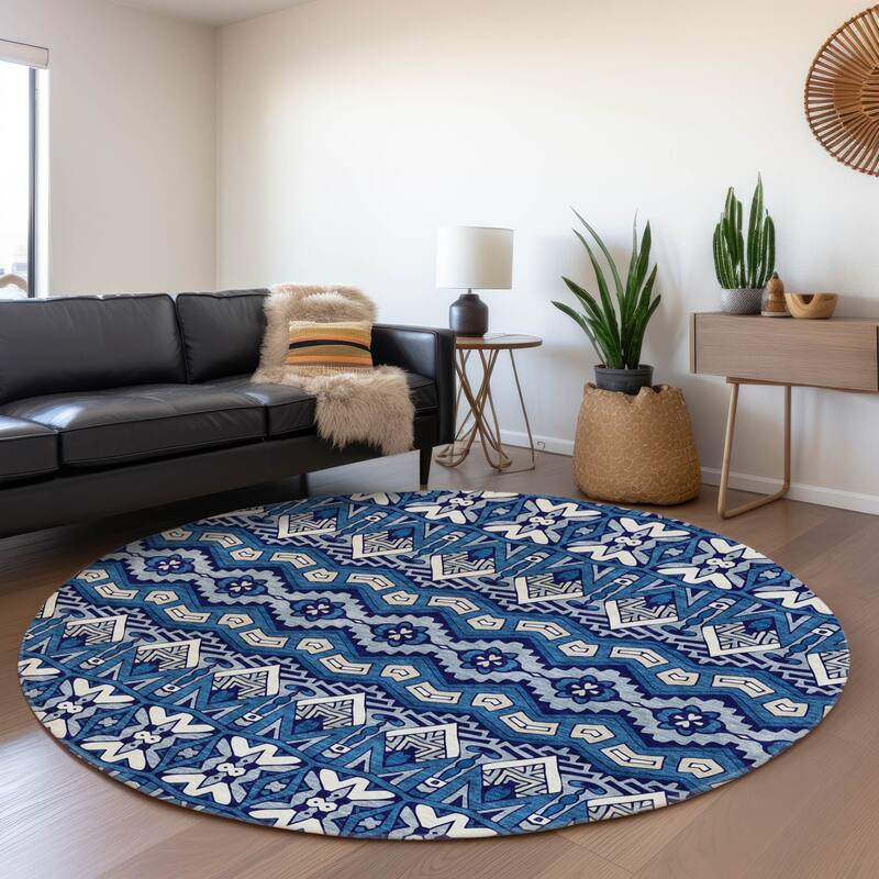 Machine Washable Indoor/ Outdoor Chantille Mosaic Global Rug