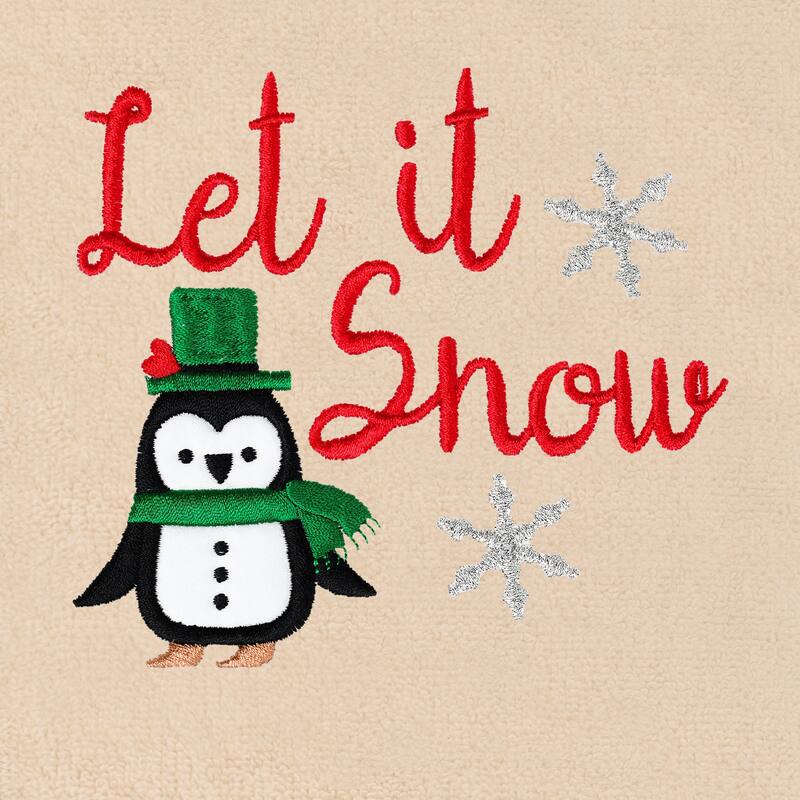 Authentic Hotel and Spa Christmas LET IT SNOW Embroidered Luxury 100% Turkish Cotton Hand Towels Set of 2